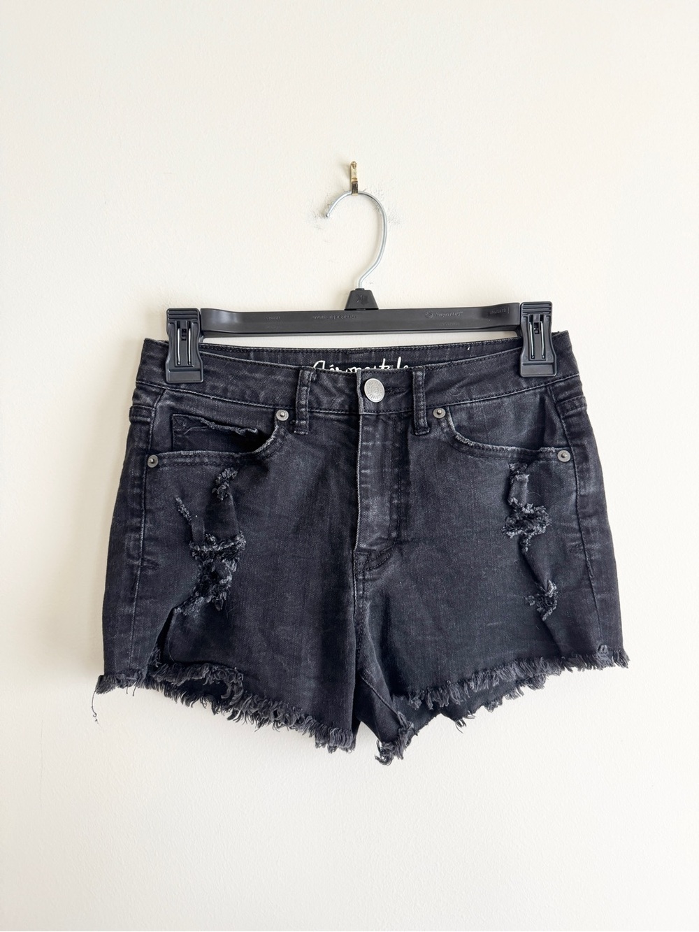 Aeropostale High Rise Shorty Denim Shorts Black Rinse Size 0